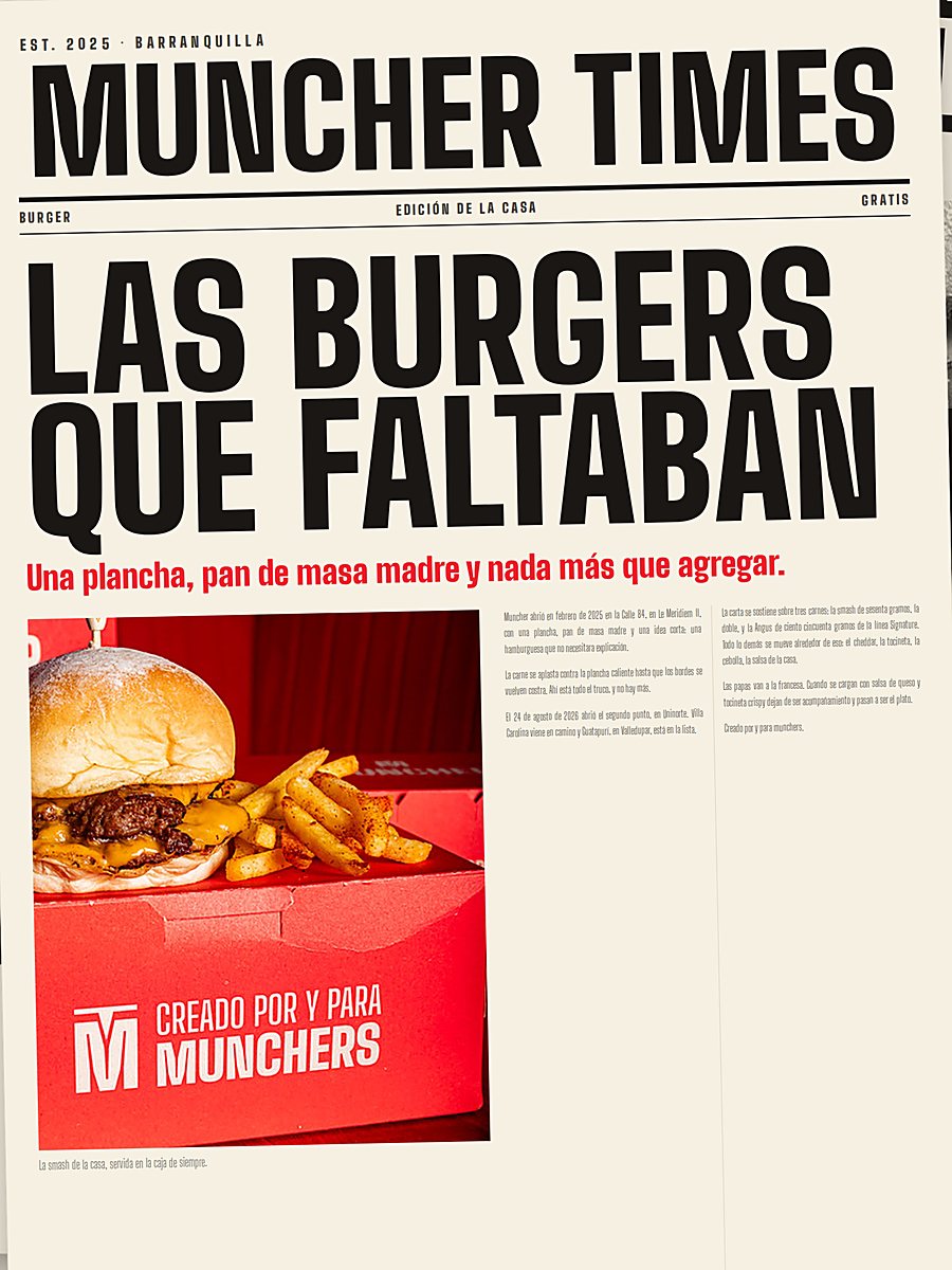 Primera plana del Muncher Times con el titular Las burgers que faltaban